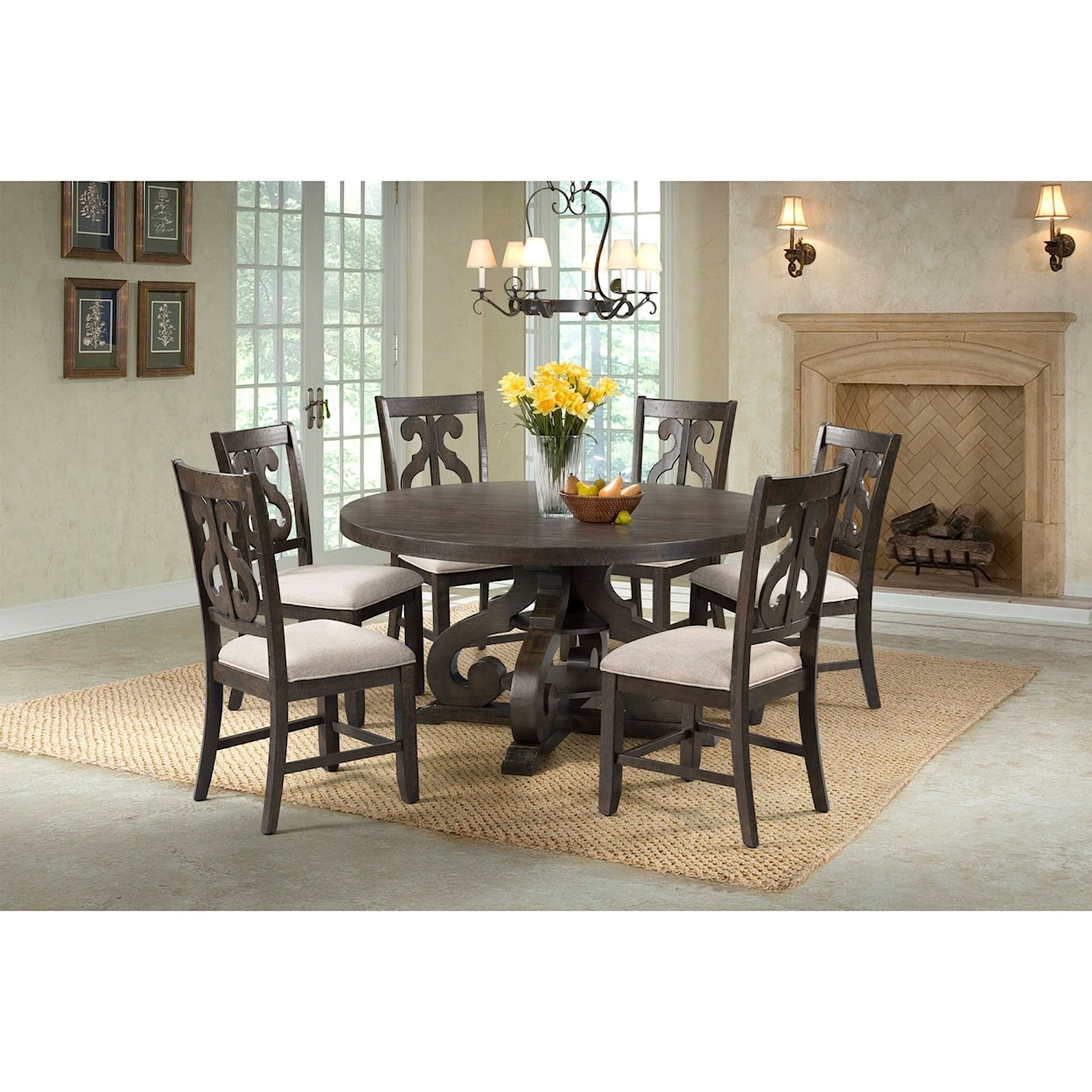 Elements International Stone 7-Piece Dining Table and Chair Set