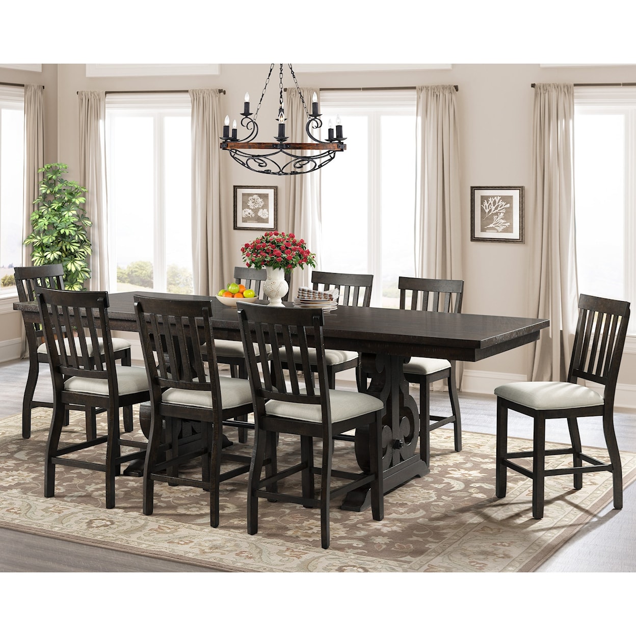 Elements International Stone Counter Dining Chair Slat Back Set