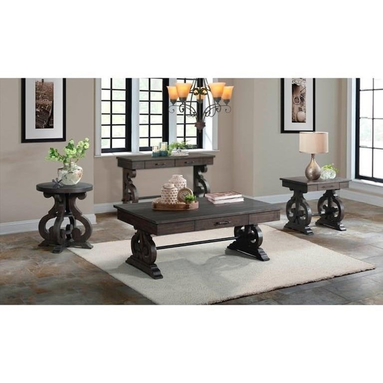 Elements International Stone Round End Table