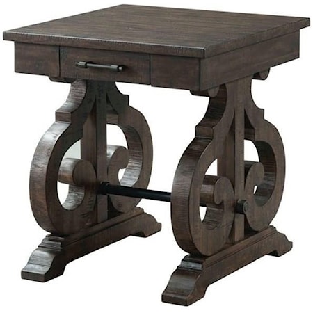 Square End Table with Scroll Base