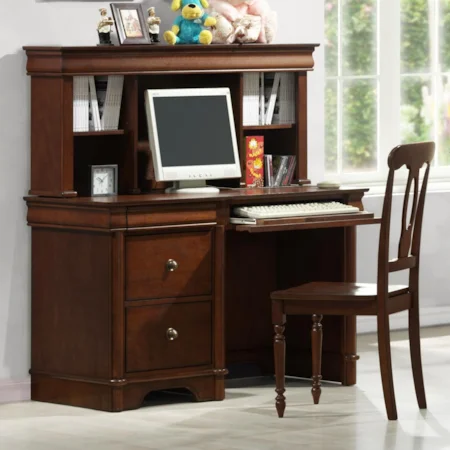 Casual Single Pedestal Computer Desk with Storage Hutch