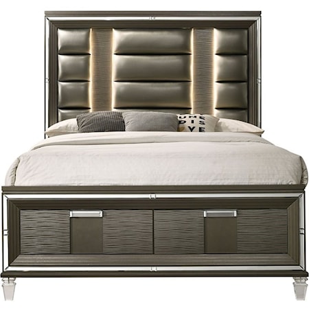Glam King Low Profile Storage Bed with Upholstered Headboard