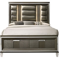 Glam Queen Low Profile Storage Bed with Upholstered Headboard