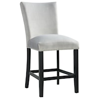 Contemporary Velvet Counter Height Chair with Nailhead Trim