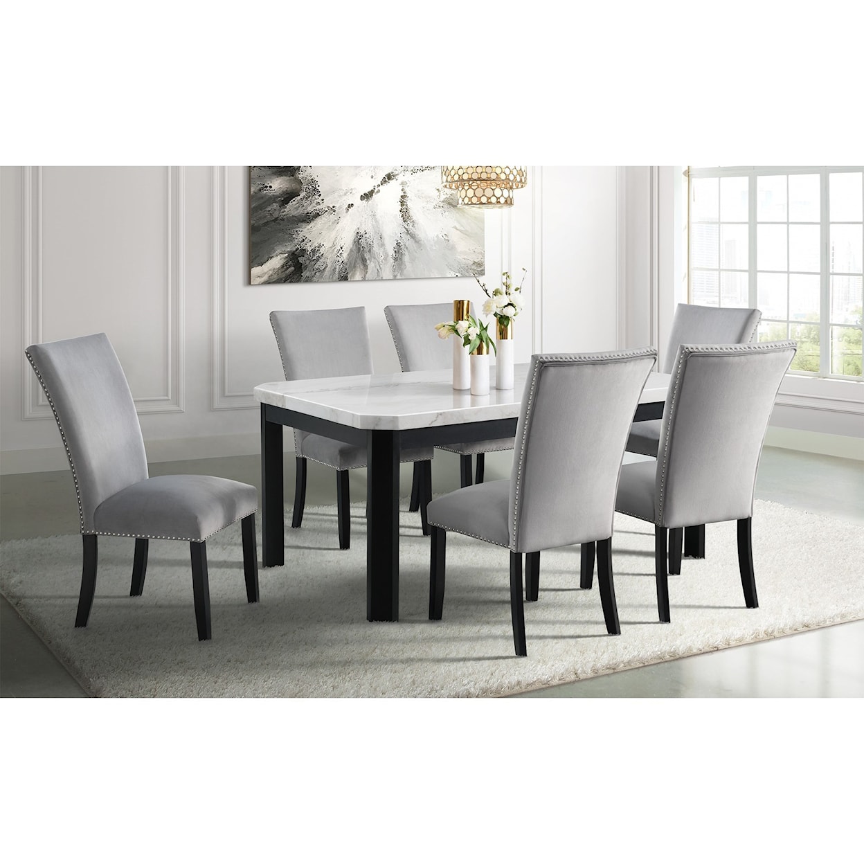 Elements International Valentino White Marble Dining Table