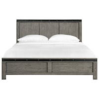 Contemporary King Panel Bed with Metal Accent Trim