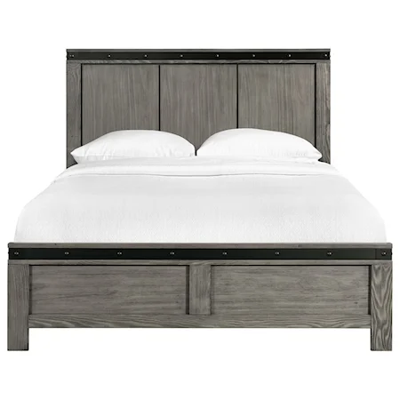 Contemporary Queen Panel Bed with Metal Accent Trim