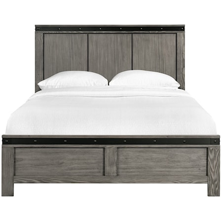Contemporary Queen Panel Bed with Metal Accent Trim
