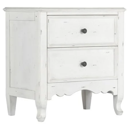 Cottage Antique White 2-Drawer Nightstand with USB and AC Outlet