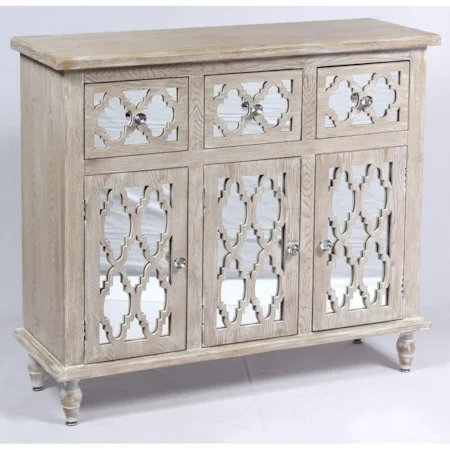 Vintage Mirrored Accent Chest with 3 Doors and 3 Drawers