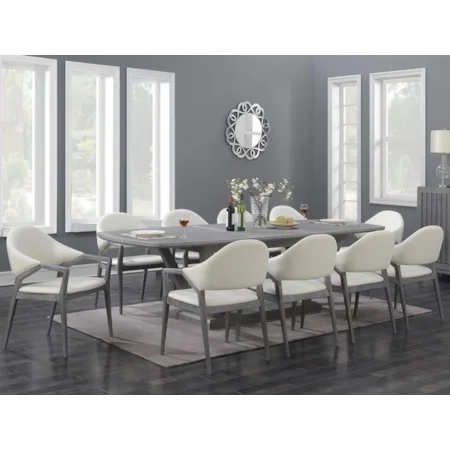 11-Piece Dining Set with White Faux Leather Arm Chairs