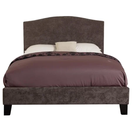 Transitional King Size Upholstered Bed with Nailhead Trim