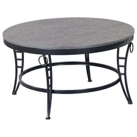 Contemporary 35'' Round Coffee Table with Metal Base