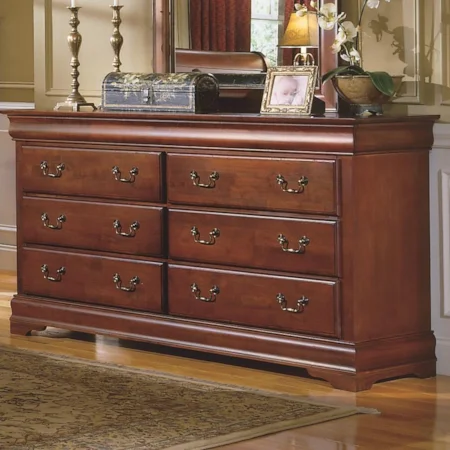 Six-Drawer Dresser with Traditional Bracket Feet & Bail Hardware