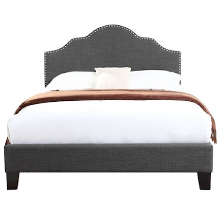 Transitional California King Upholstered Bed with Nailhead Trim