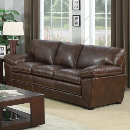 Comfortable Bonded Leather Sofa with Casual Transitional Style