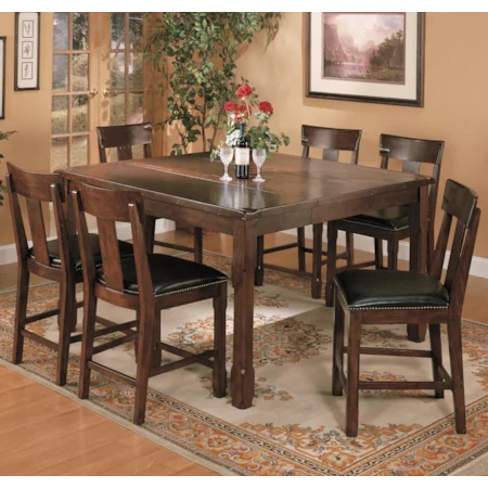 7 Piece Dining Table Set with 36 Inch Gathering Table and Barstools
