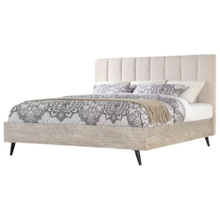 Contemporary Upholstered King Bed with Button Tufting