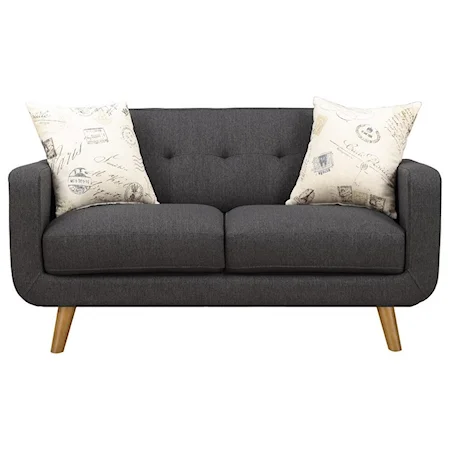 Tufted Back Contemporary Loveseat with 2 Accent Pillows