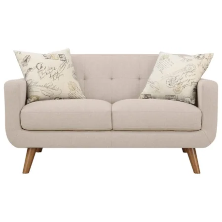Tufted Back Contemporary Loveseat with 2 Accent Pillows