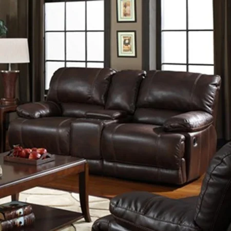 Reclining Bonded Leather Loveseat with Center Console