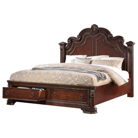 Queen Bed with Storage and Acanthus Leaf Detailing