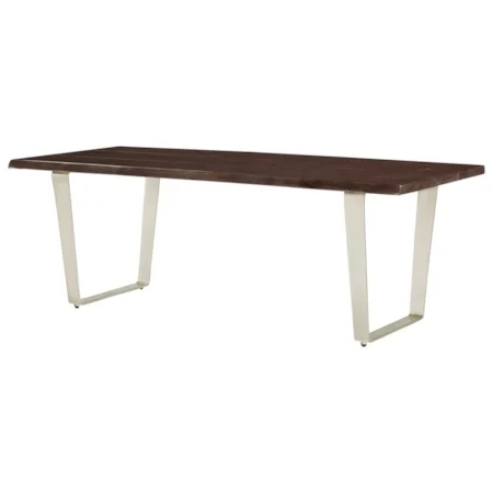 Contemporary Dining Table w/ Live Edge Solid Mahogany Top and Metal Double Pedestal Base
