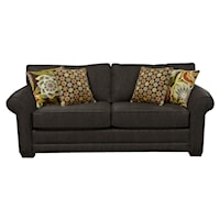 Casual Upholstered Stationary Sofa with Rolled Arms