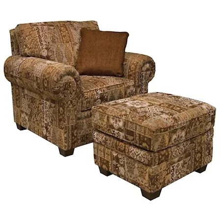 Rolled Arm Chair & Ottoman