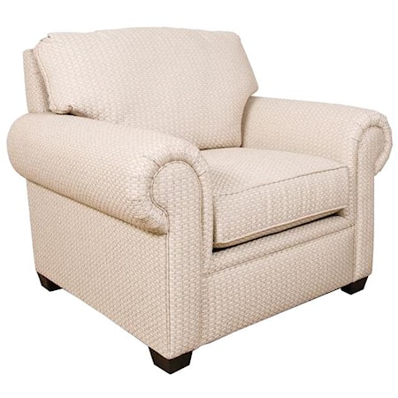 Transitional Rolled Arm Chair with Exposed Block Legs