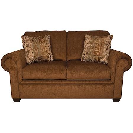 Contemporary Rolled Arm Loveseat with Exposed Block Legs