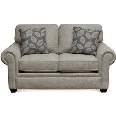 Casual Rolled Arm Loveseat with Exposed Block Legs