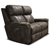 Casual Double Reclining Loveseat with Power Tilt Headrest and Nailhead Trim