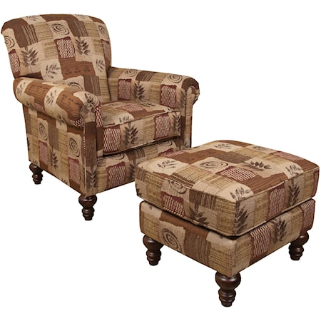 Upholstered Traditional Chair and Ottoman Set