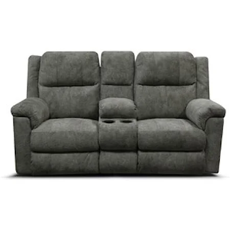 Casual Double Power Reclining Loveseat Console with Power Tilt Headrest