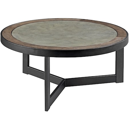 Contemporary Round Cocktail Table with Concrete Inset