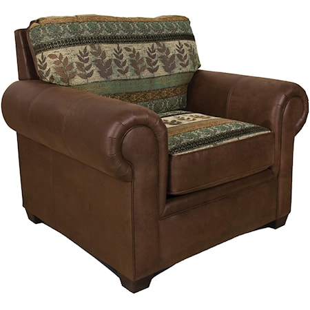 Rustic Upholstered Chair with Wide Rolled Arms