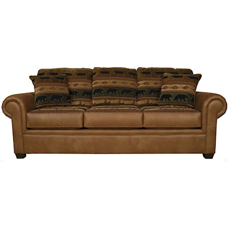 Rustic Stationary Sofa with Large Rolled Arms