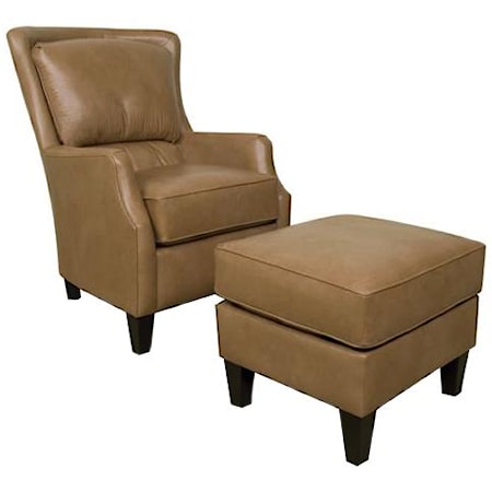 Upholstered Club Chair and Ottoman with Tapered Wood Feet