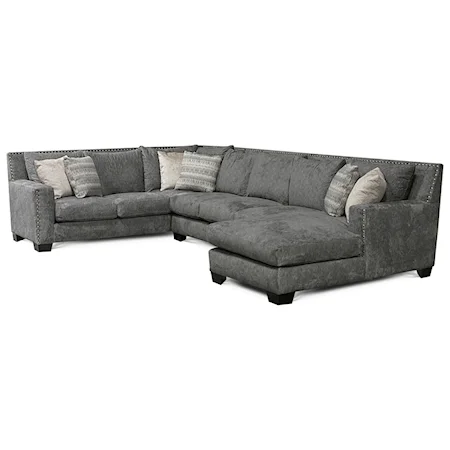 Contemporary Sectional Sofa with Chaise and Nailhead Trim