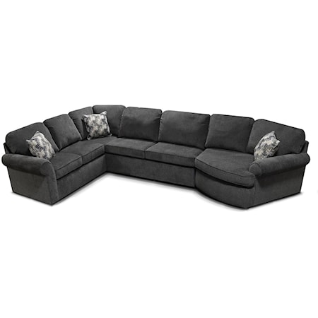 Casual 3-Piece Sectional with Rolled Arms