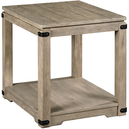 Rustic Rectangular End Table with Metal Accents