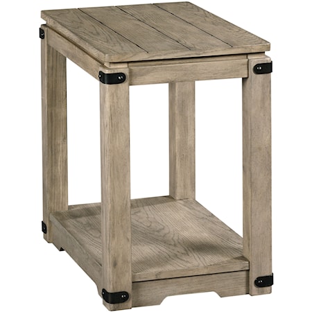 Rustic Chairside Table with Metal Accents