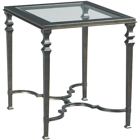 Metal Rectangular End Table with Glass Top