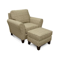 Transitional Flared Arm Chair & Ottoman with Wooden Legs