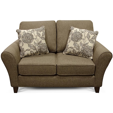 Transitional Flared Arm Loveseat with Wooden Legs