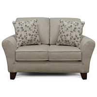 Transitional Flared Arm Loveseat with Wooden Legs