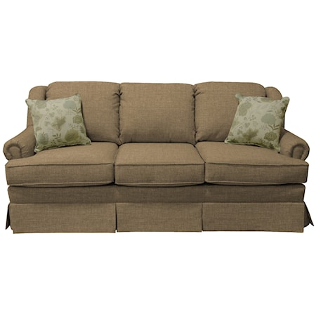 Traditional Skirted Sofa with Rolled Arms