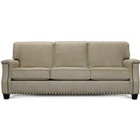 Transitional Leather Sofa with Nailhead Trim and Upgraded Frame