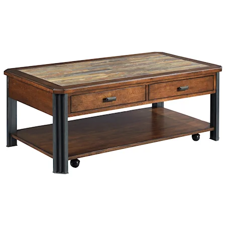 Transitional Rectangular Cocktail Table with Drawers and Shelf
